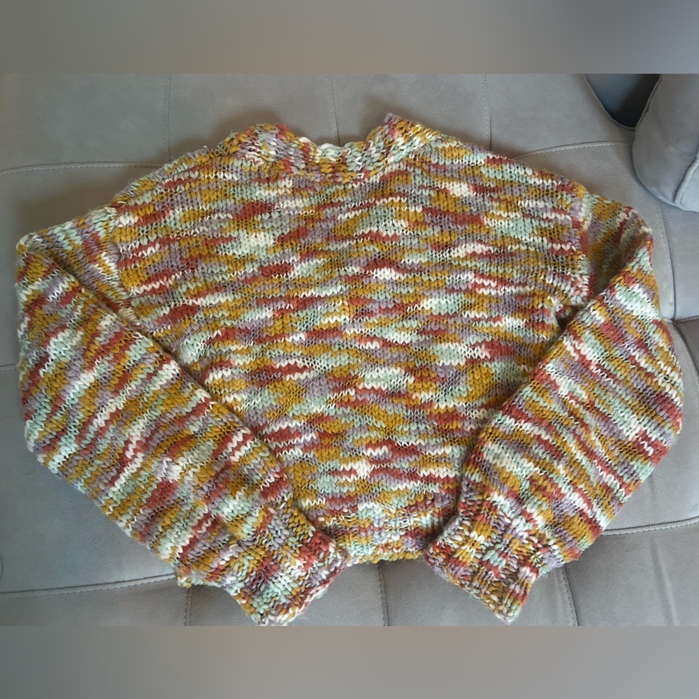 WILD FABLE Rainbow Cropped Knit Cardigan With Rhinestone Flower Buttons - Picture 8 of 10